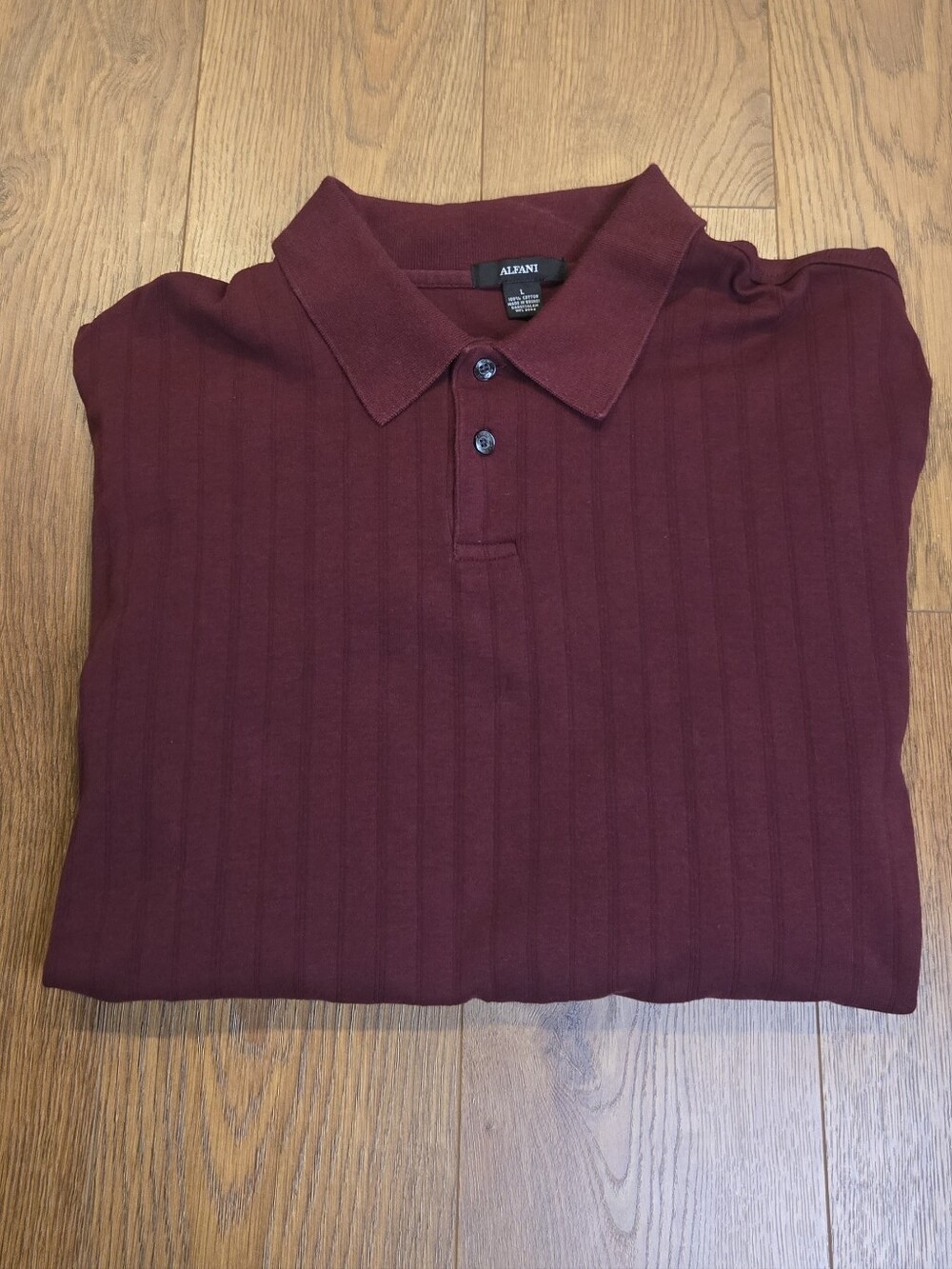 Alfani Men's Wine-Red Ribbed Polo - Large